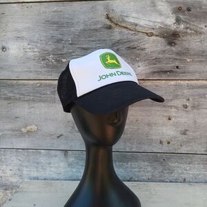 Vtg John Deere Snapback Hat Green & Black White Nissan Trucker Foam Mesh Cap